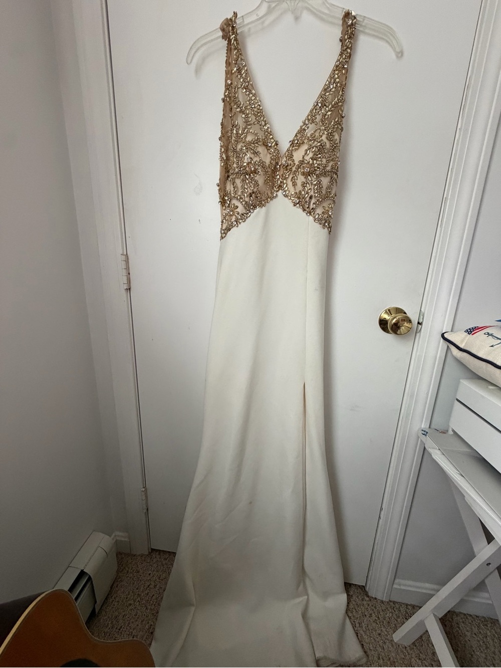 Faviana Ivory Gown with Gold Beaded Bodice